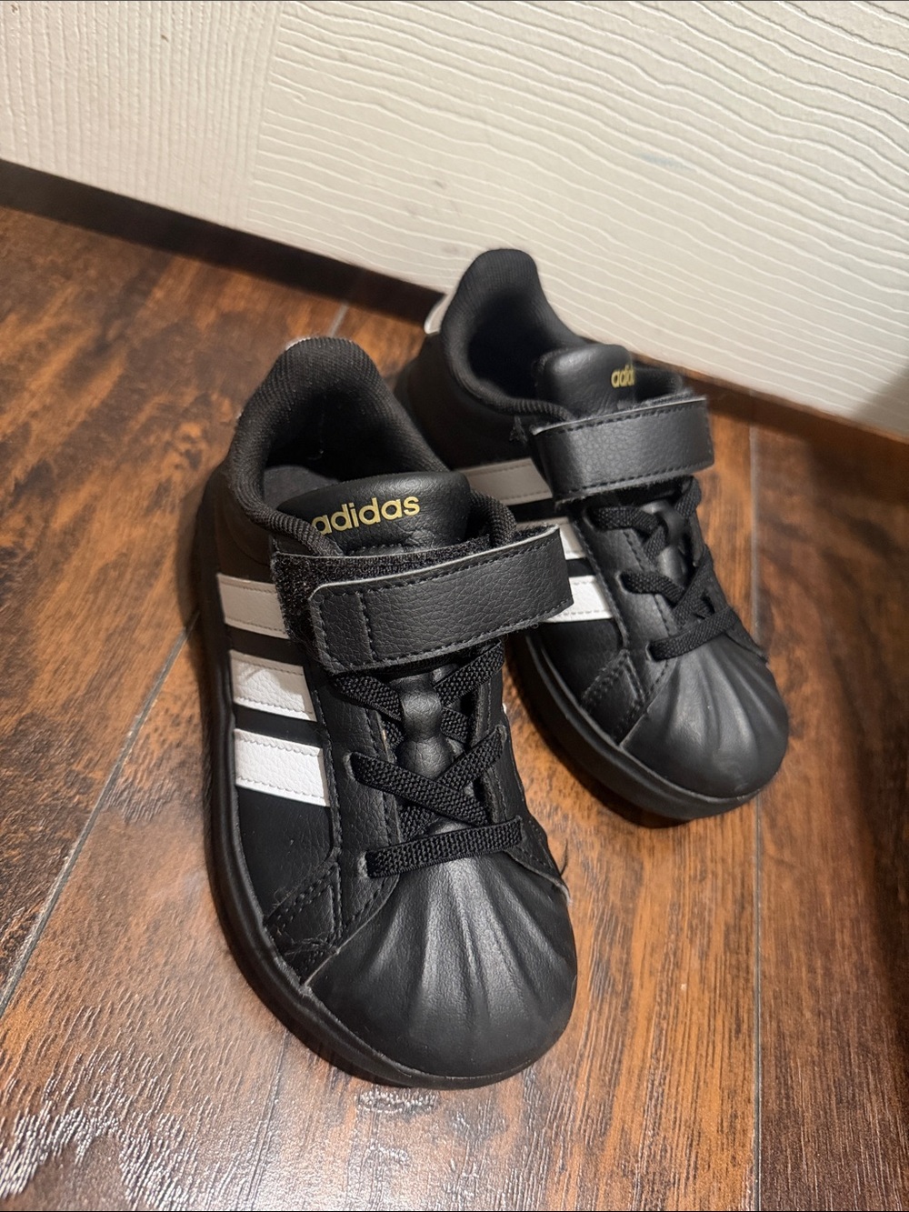 adidas Kids Black and White Velcro Strap Sneakers